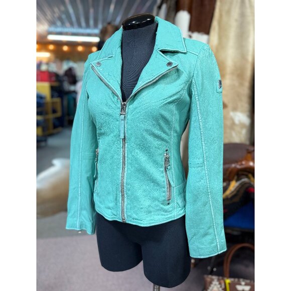 NEW Mauritius Louzia Aqua Leather Jacket - Picture 1 of 2